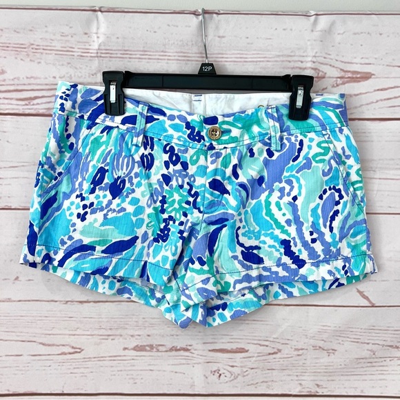 Lilly Pulitzer The Walsh Ink Print Periwinkle Sea Green Cotton Shorts - Picture 1 of 13